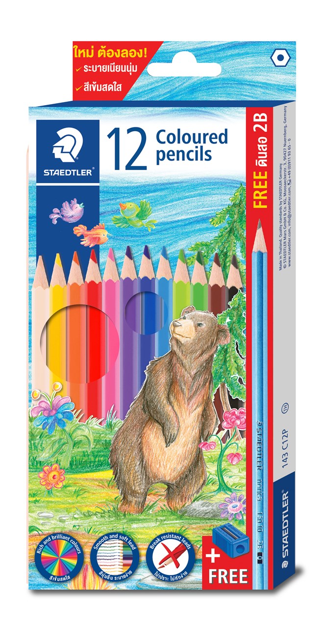 รูปภาพของ สเต็ดเล่อร์ (Staedtler) ดินสอสียาว 12 สี คละลาย FSC™ 100%