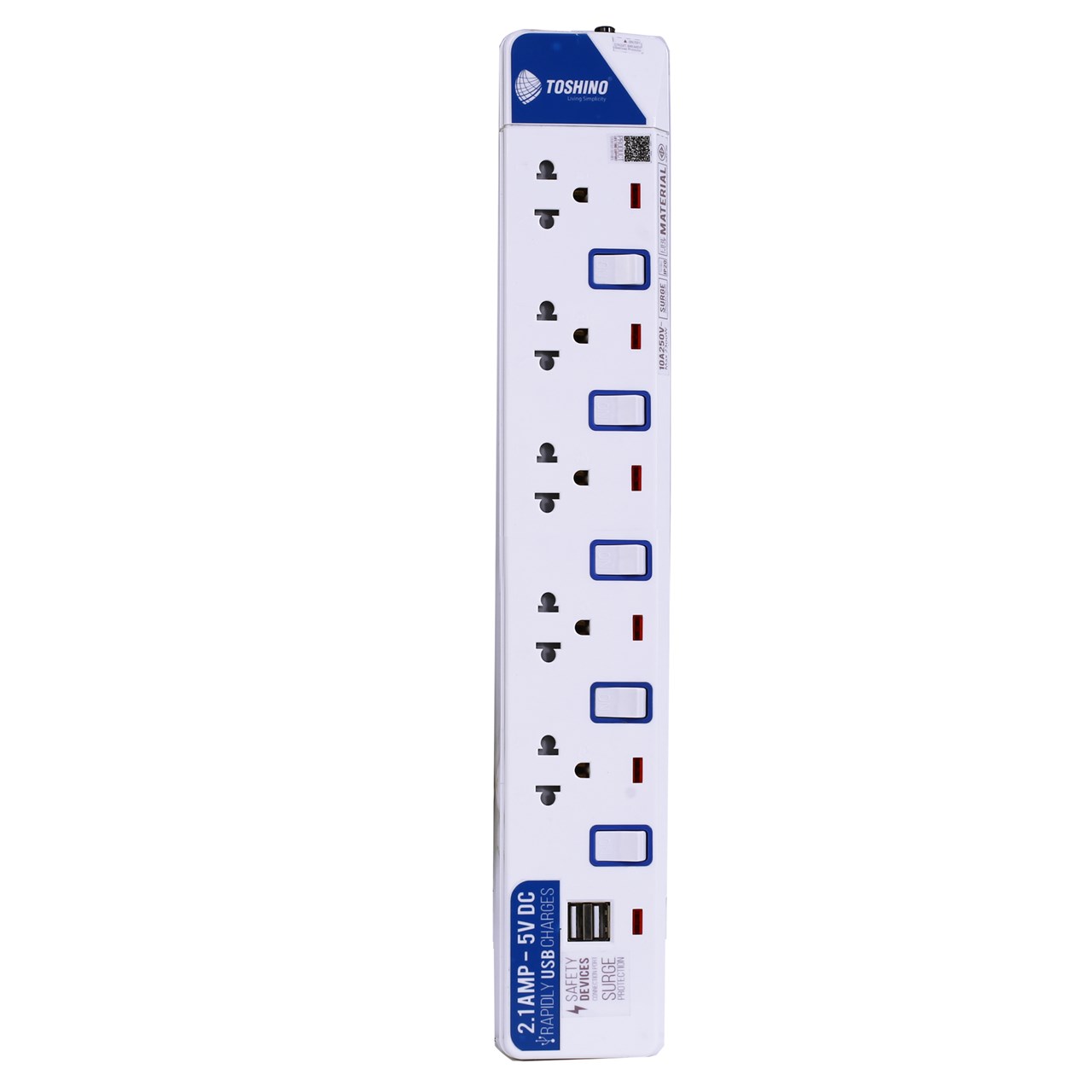 รูปภาพของ รางปลั๊กไฟโตชิโน ET-915USB 5จุด+2USB,มี Surge 3เมตร สีขาว (มอก.)(1x24), 10A/2300W