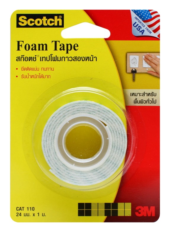 รูปภาพของ สก๊อตช์ เทปโฟมกาว 2 หน้า CAT 110, 24 มม. X 1 ม.