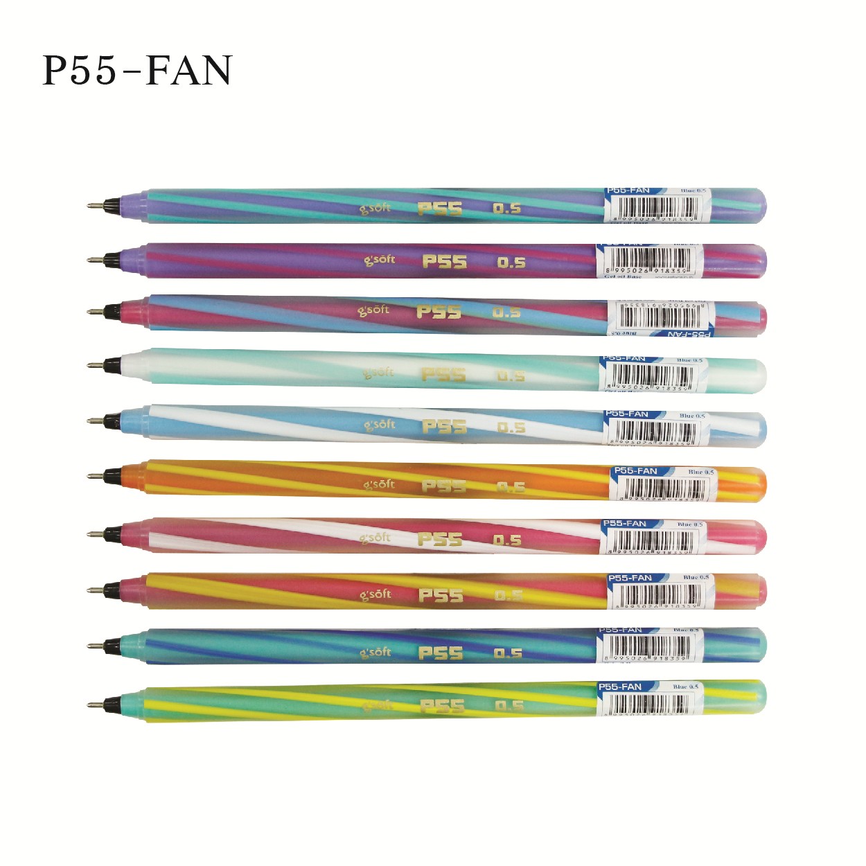 รูปภาพของ ปากกาลูกลื่นเจล g'SOFT P55 FAN, น้ำเงิน, 0.5 มม.