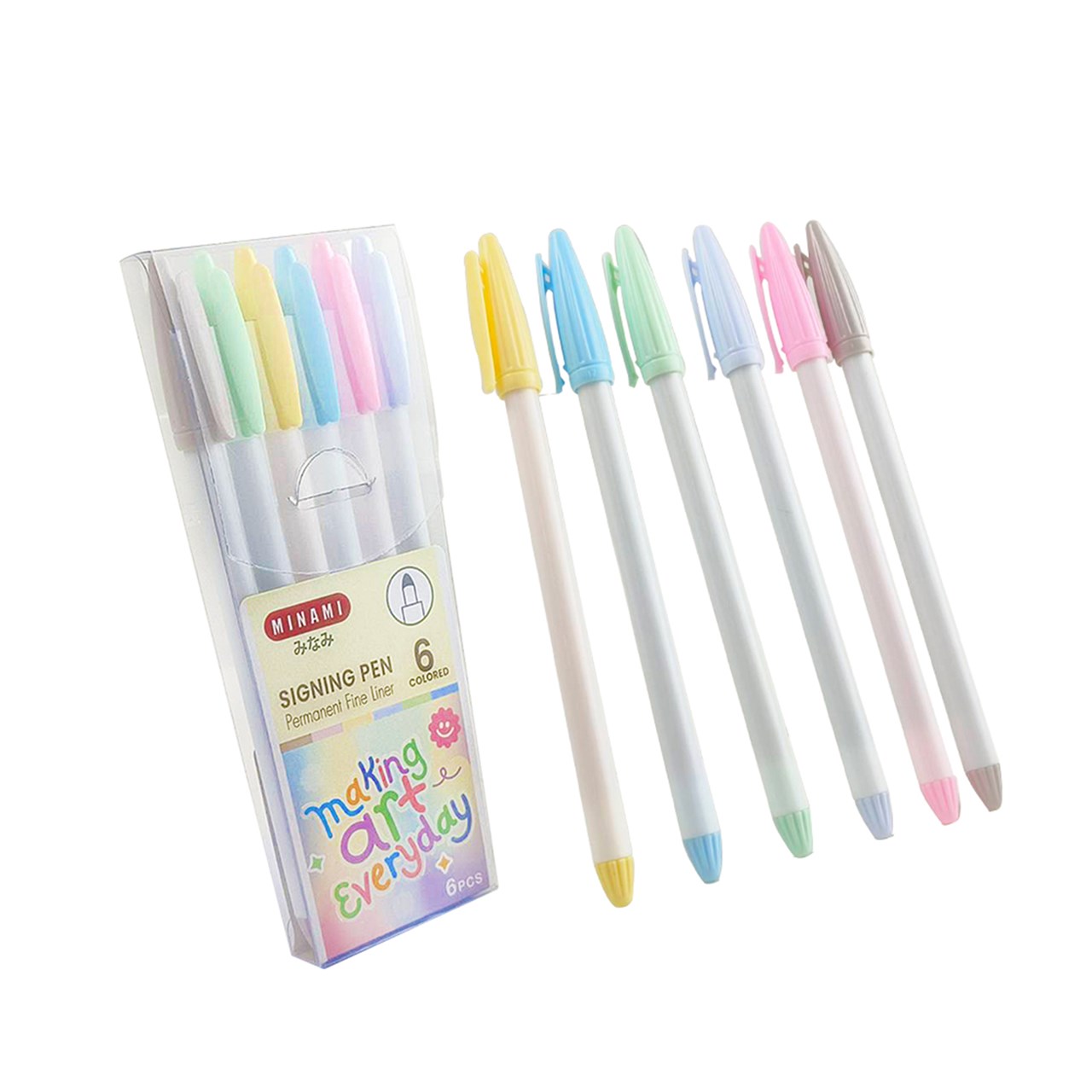 รูปภาพของ MINAMI (มินามิ) ปากกาสีน้ำ SIGNING PEN สีพาสเทล ชุด 6 สี, รูปภาพ 1