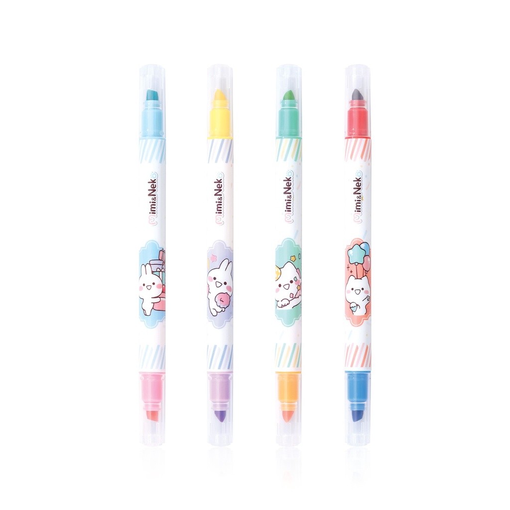 รูปภาพของ ปากกาเน้นข้อความ 2หัว ควอนตั้ม QHP-790 มินิเนโกะ ชมพู/ฟ้า