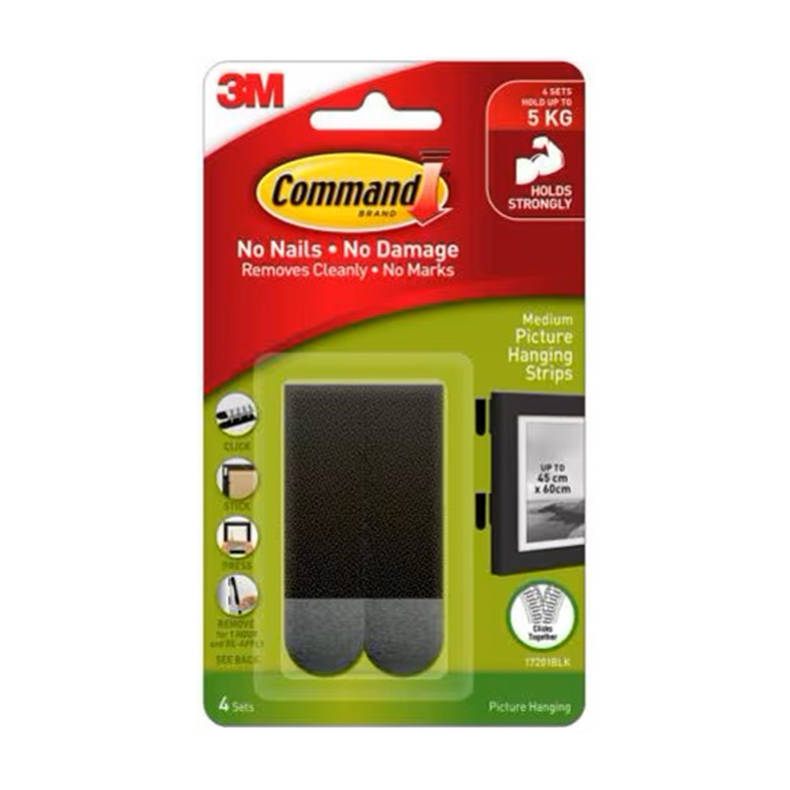 รูปภาพของ คอมมานด์ ตะขอรุ่นแขวนรูปภาพ 17201 ดำ Medium PIC HANG STRIP Command 3M