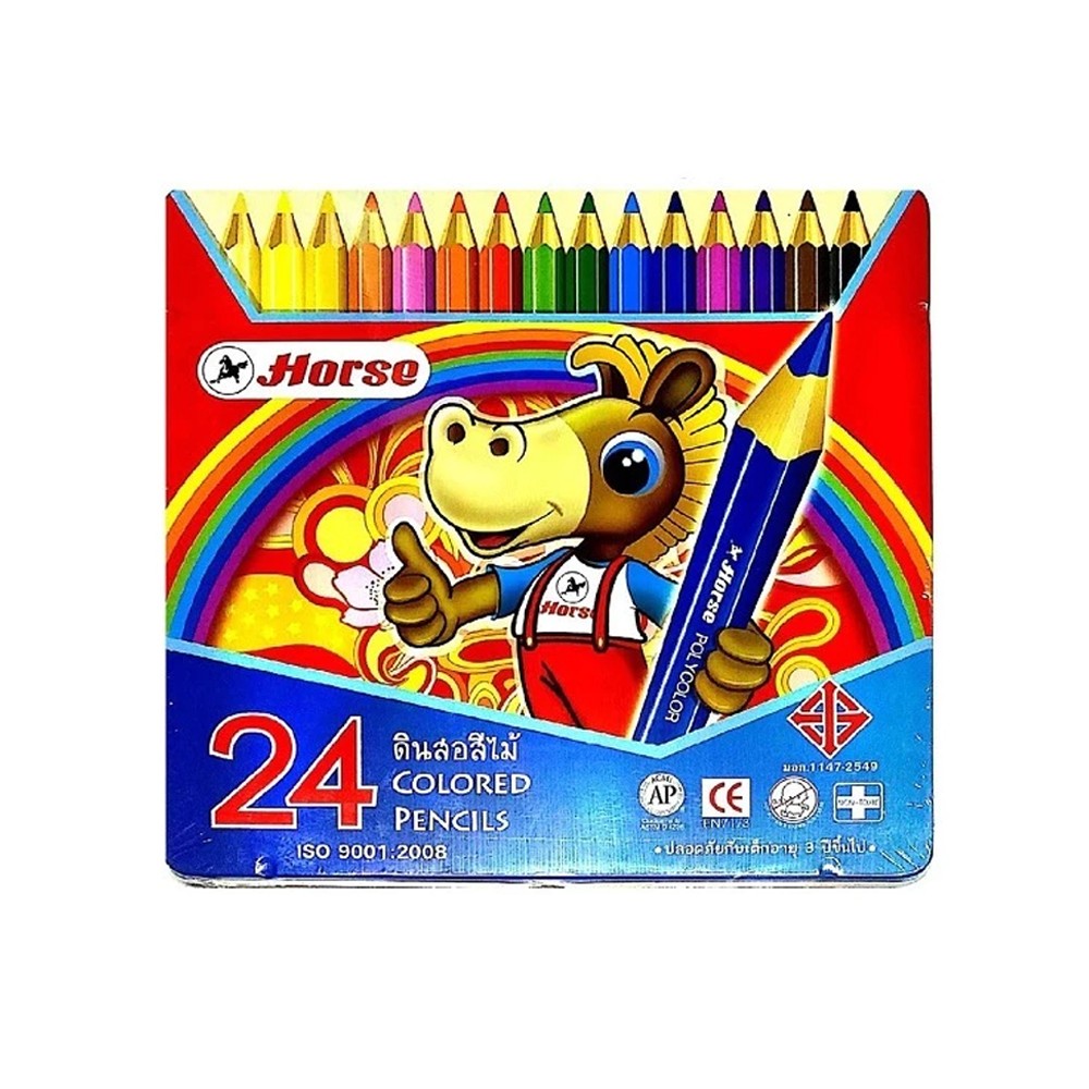 รูปภาพของ ตราม้า ดินสอสีไม้ยาว 24สี กล่องเหล็ก สีแดง