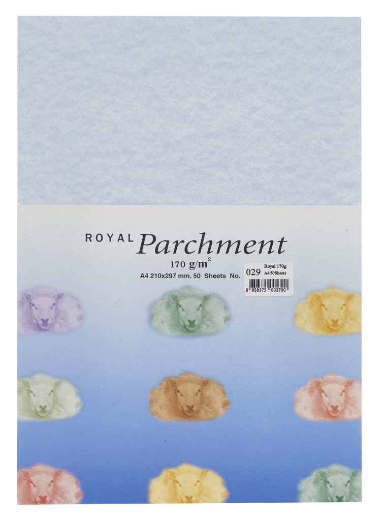 รูปภาพของ กระดาษลายขนแกะ Royal Parchment 170 แกรม สีฟ้า No.29  ขนาด A4 (50แผ่น)
