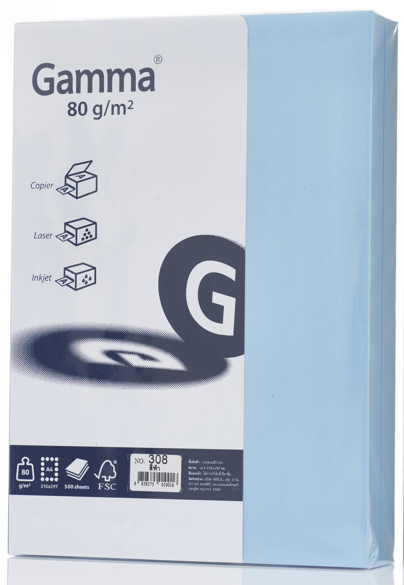 รูปภาพของ กระดาษสีถ่ายเอกสาร GAMMA 80 แกรม No.308 สีฟ้า A4 (500 แผ่น)