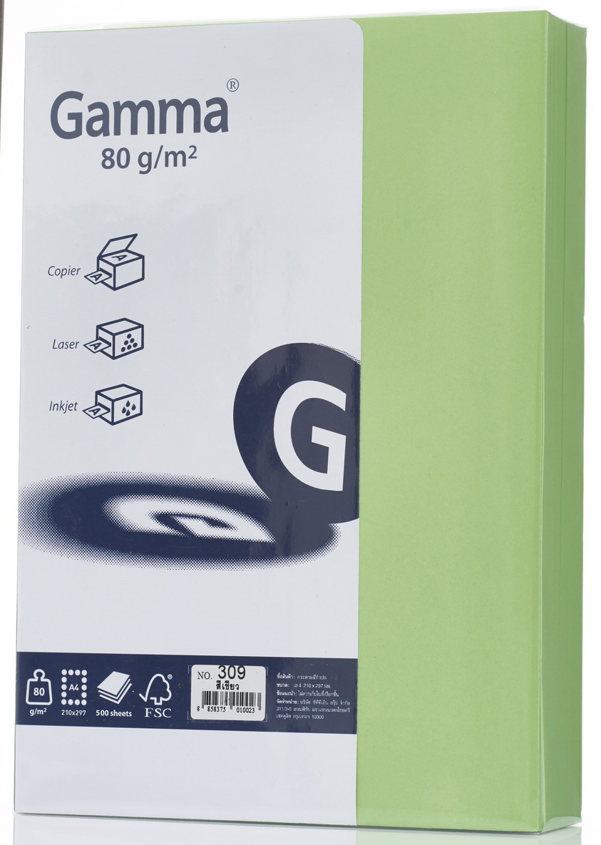 รูปภาพของ กระดาษสีถ่ายเอกสาร GAMMA 80 แกรม No.309 สีเขียวเข้น A4 (500 แผ่น)