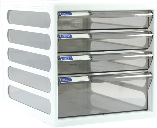 รูปภาพของ ตู้เอกสาร ออร์ก้า CFB-4 โครงขาว ลิ้นชักเทาใส, 25 x 34 x 26 ซม.