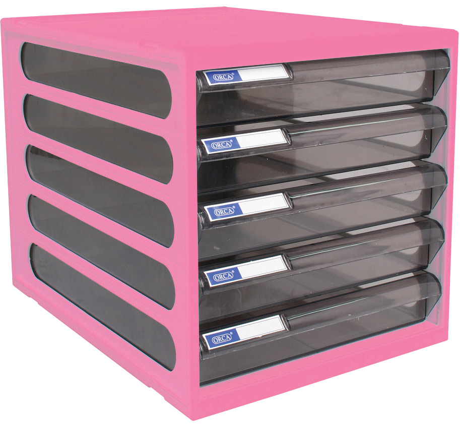 รูปภาพของ ตู้เอกสาร ออร์ก้า CFB-5 โครงชมพู ลิ้นชักเทาใส, 25(ก) x 34(ย) x 26(ส) ซม.
