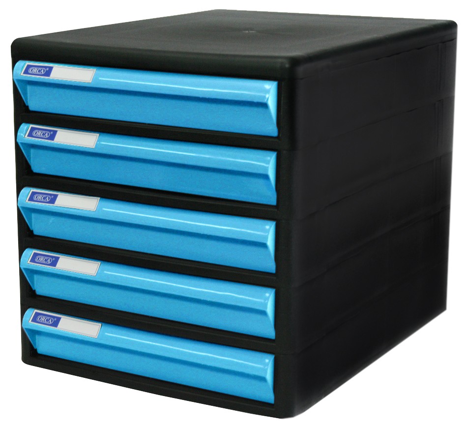 รูปภาพของ ตู้เอกสาร ออร์ก้า CBN-5 โครงดำ-ลิ้นฟ้าทึบ 25.5 x 34 x 27.5 ซม.